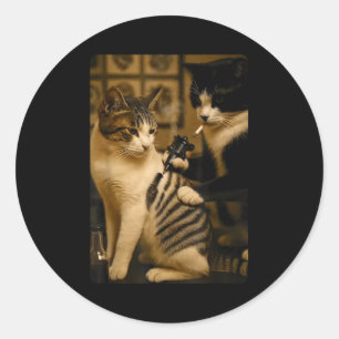 Vintage Cat Smoking Tattoo Inked Kitty Artist Funn Classic Round Sticker