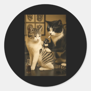 Vintage Cat Smoking Tattoo Inked Kitty Artist Funn Classic Round Sticker
