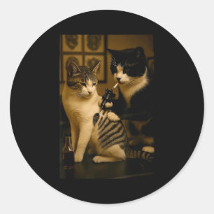 Vintage Cat Smoking Tattoo Inked Kitty Artist Funn Classic Round Sticker