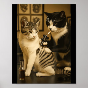 Vintage Cat Smoking Tattoo Inked Kitty Artist Funn Poster