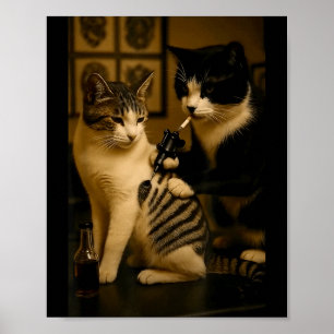 Vintage Cat Smoking Tattoo Inked Kitty Artist Funn Poster