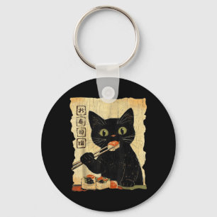 Vintage Cat Sushi Graphic Japanese Art Aesthetic Keychain