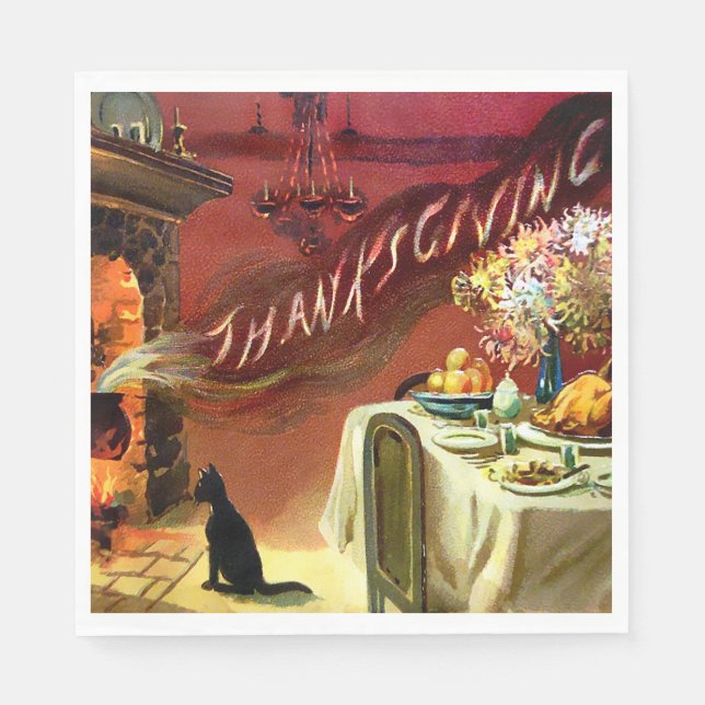Vintage Cat Thanksgiving Napkin (Front)
