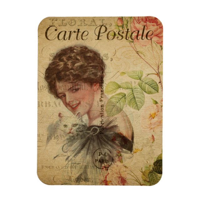 Vintage Cat Theme | Carte Postale | Cat Lady Magnet (Vertical)