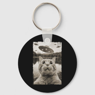 Vintage Cat Ufo Encounters - Funny Ufo And Cat Sel Keychain