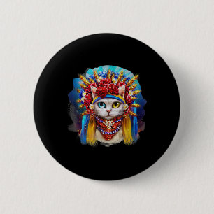 Vintage Cat Ukraine 90s Ukrainian Womens Cat Lover 2 Inch Round Button