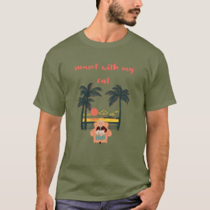 vintage cat vibes, sunset with my cat, sun & tree T-Shirt