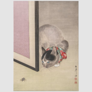Vintage Cat Watching a Spider Decoupage Tissue Paper