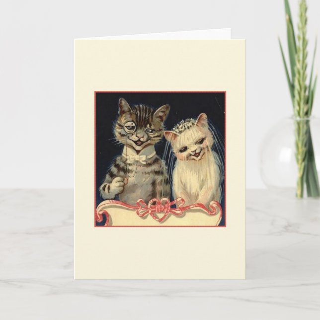 Vintage Cat Wedding Greeting Card (Front)