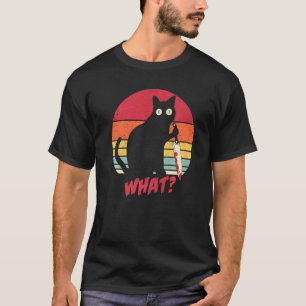 Vintage Cat What Murderous Black Cat With Knife T-Shirt