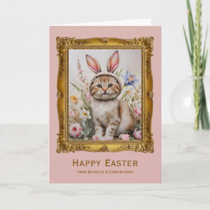 Vintage Cat whimsical Easter Greeting Card