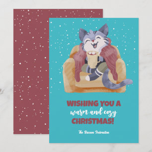 Vintage Cat Winter Holiday Merry Christmas Card