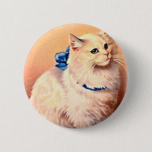 Vintage Cat with Blue Bow 2 Inch Round Button