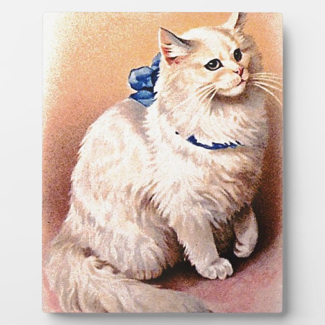 Vintage Cat with Blue Bow Plaque (Front)