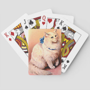 Vintage Cat with Blue Bow Playing Cards