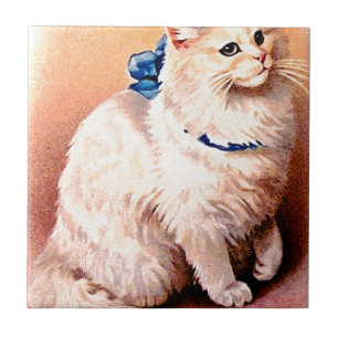Vintage Cat with Blue Bow Tile