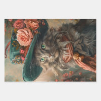 Vintage Cat with Teal Hat & Attire Decoupage