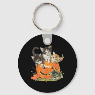 Vintage Cat Y Halloween Black Kitten Costume Keychain