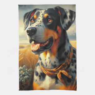 Vintage Catahoula Leopard Dog Painting Kitchen Towel