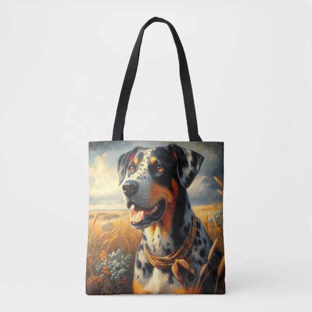 Vintage Catahoula Leopard Dog Painting Tote Bag (Front)