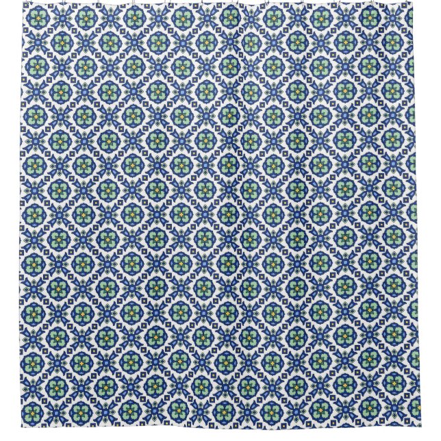 Vintage Catalina Island Tile Design Shower Curtain (Front)