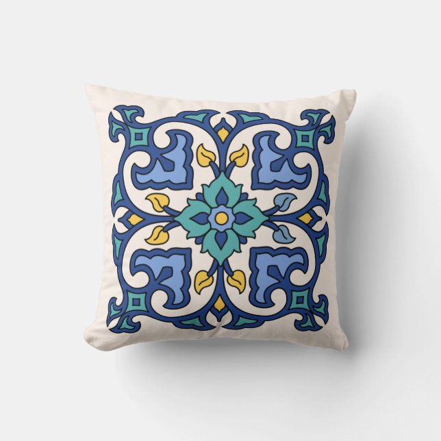 Vintage Catalina Island Tile Design Throw Pillow (Front)