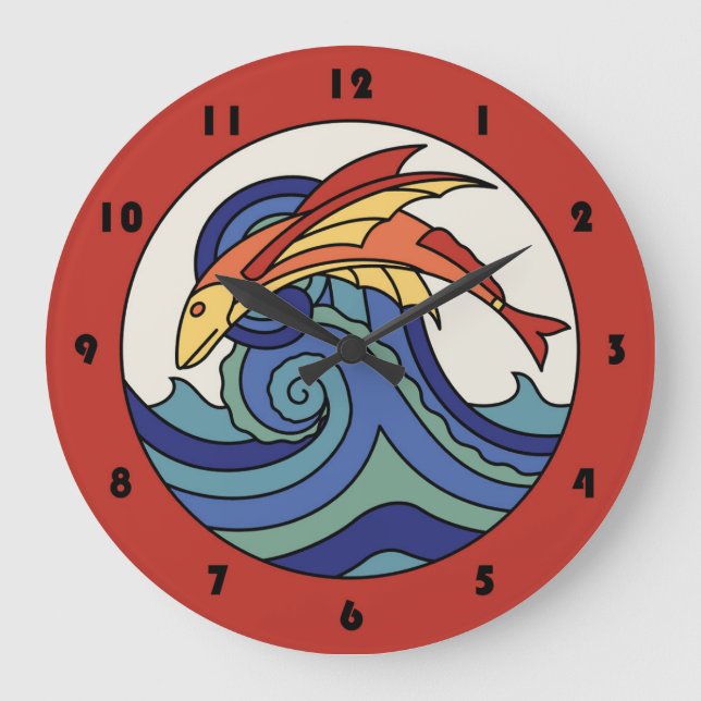 Vintage Catalina Island Tile Flying Fish Large Clock (Front)