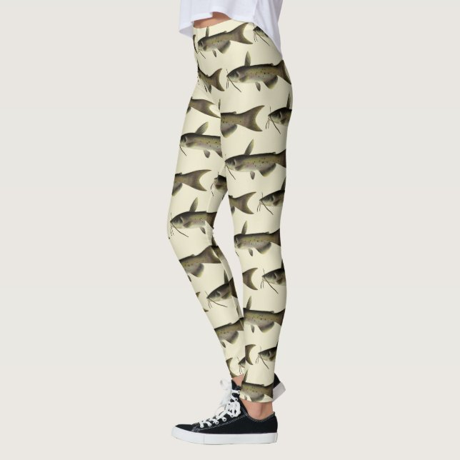 Vintage Catfish Fishing, Marine Life River Fish Leggings (Left)