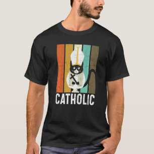 Vintage Catholic addicted to cats Christian Cat T-Shirt
