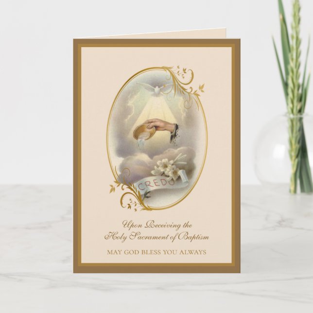 Vintage Catholic Baptism Blessing Card (Front)