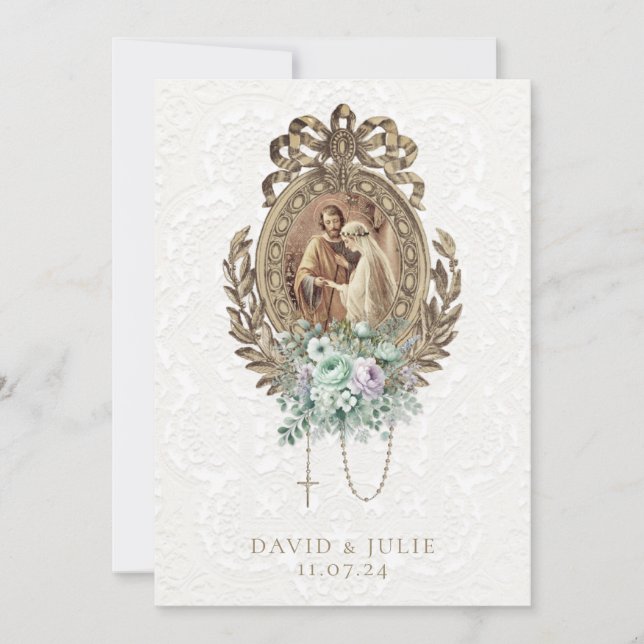 Vintage Catholic Church Wedding Mint Lavender Invitation (Front)