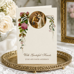 Vintage Catholic Holy Family Wedding Thank You Card