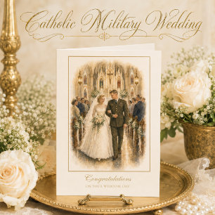 Vintage Catholic Military Wedding Bride Groom Card