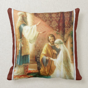 Vintage Catholic Virgin Mary Joseph Bride Groom Throw Pillow