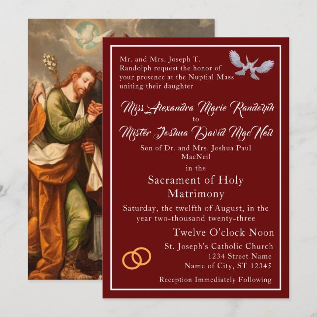 Vintage Catholic Wedding Invitation (Front/Back)