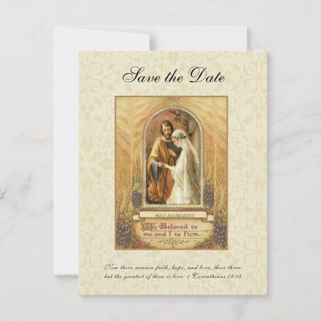 Vintage Catholic Wedding  Religious Save The Date (Front)