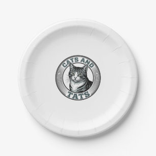 Vintage Cats And Tats Engraving Cat Design_1 Paper Plate