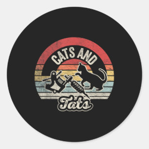 Vintage Cats And Tats Shirt Cat Tattoo Lover Cats Classic Round Sticker