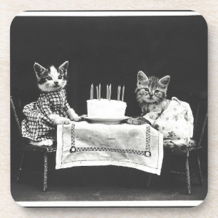 Vintage Cats at a Birthday Party Coaster