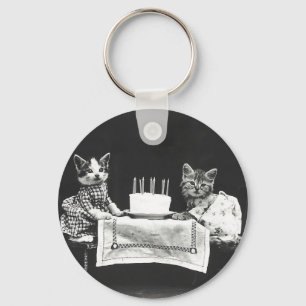 Vintage Cats at a Birthday Party Keychain