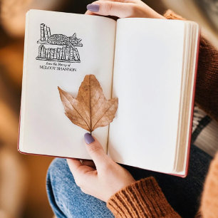 Vintage Cats Bookshelf Bookplate Rubber Stamp