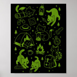Vintage cats camping camper adventure hiker poster