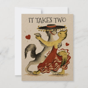 Vintage Cats Dancing Valentine's Card Template