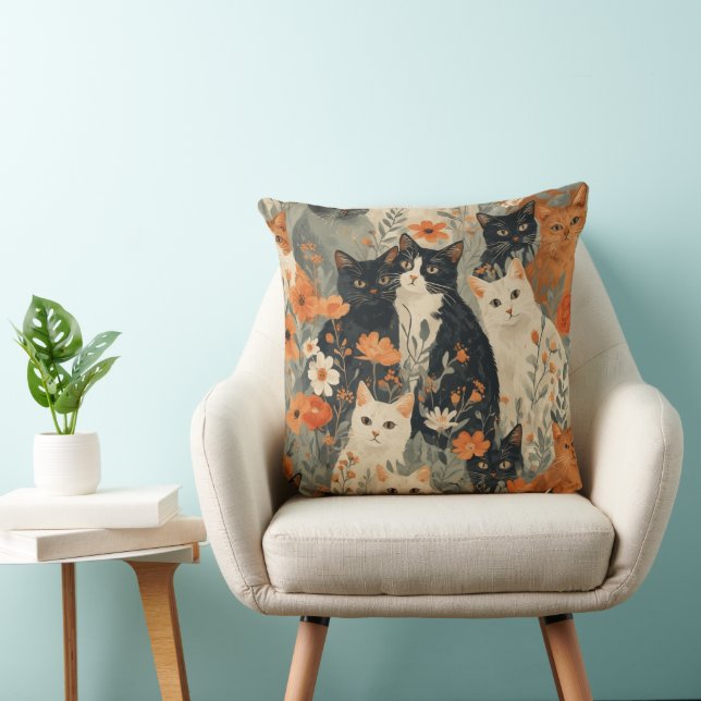 Vintage Cats & Floral Pillow (Chair)