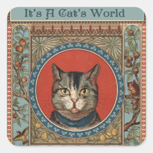 Vintage Cat's Life for Kitty Cat Classic Victorian Square Sticker