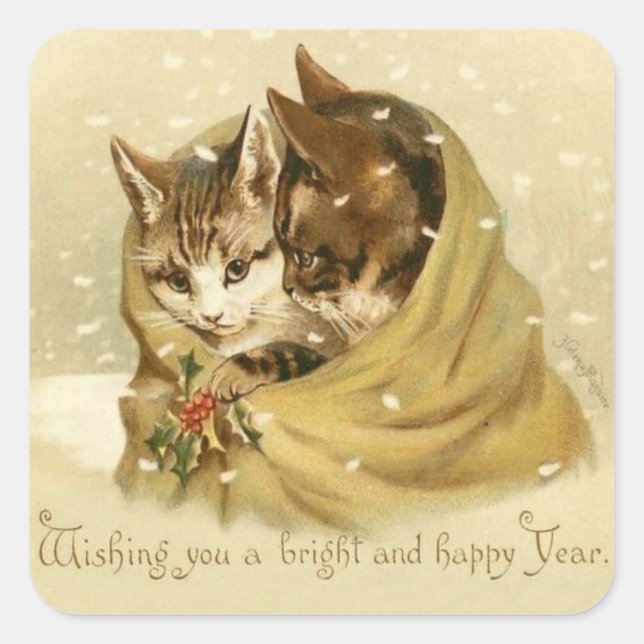 Vintage Cats New Year Stickers (Front)