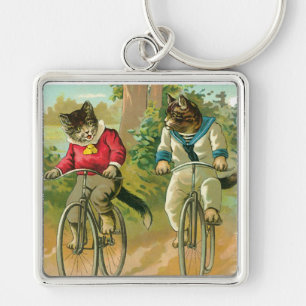 Vintage Cats on Bicycle Keychain