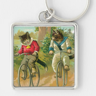 Vintage Cats on Bicycle Keychain