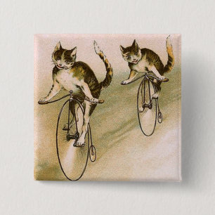 Vintage Cats on Bikes 2 Inch Square Button