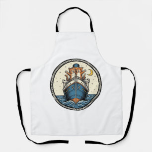 Vintage Cats on Ocean Liner Ship Art Shirt Design_ Apron